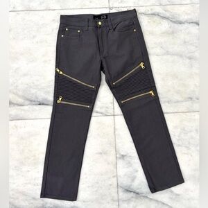 Finest Thread Luxury Goods New York Jeans Gray Gold Zipper Ribbed Men’s 34/32